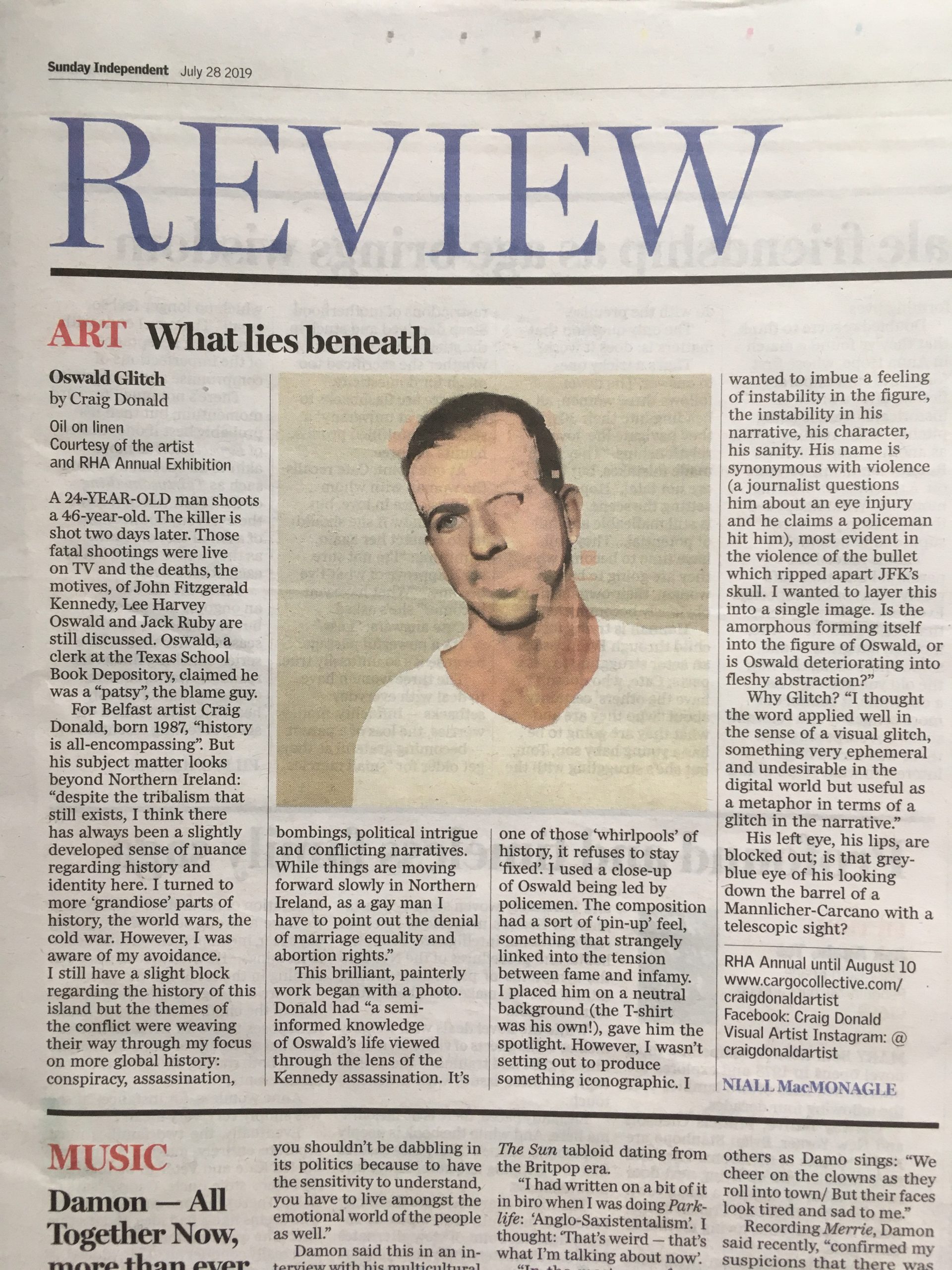 Painting by QSS artist Craig Donald featured in The Sunday Independent